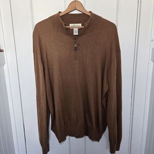 Orvis Cashmere Silk Cotton 1/4 Zip Sweater Brown Dark Academia Dadcore Men's XXL